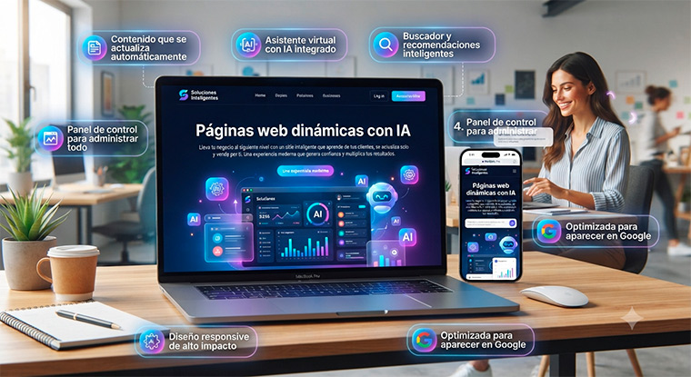 Página web dinámica con Inteligencia Artificial: asistente virtual, buscador inteligente y panel de control